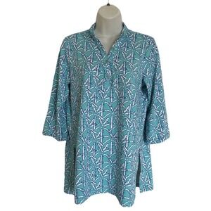 NEW Lulu B Henley Tunic Shirt 3/4 Sleeves Aqua White XS